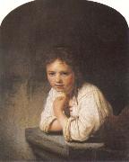 A Young Girl Leaning on a Window Sill Rembrandt